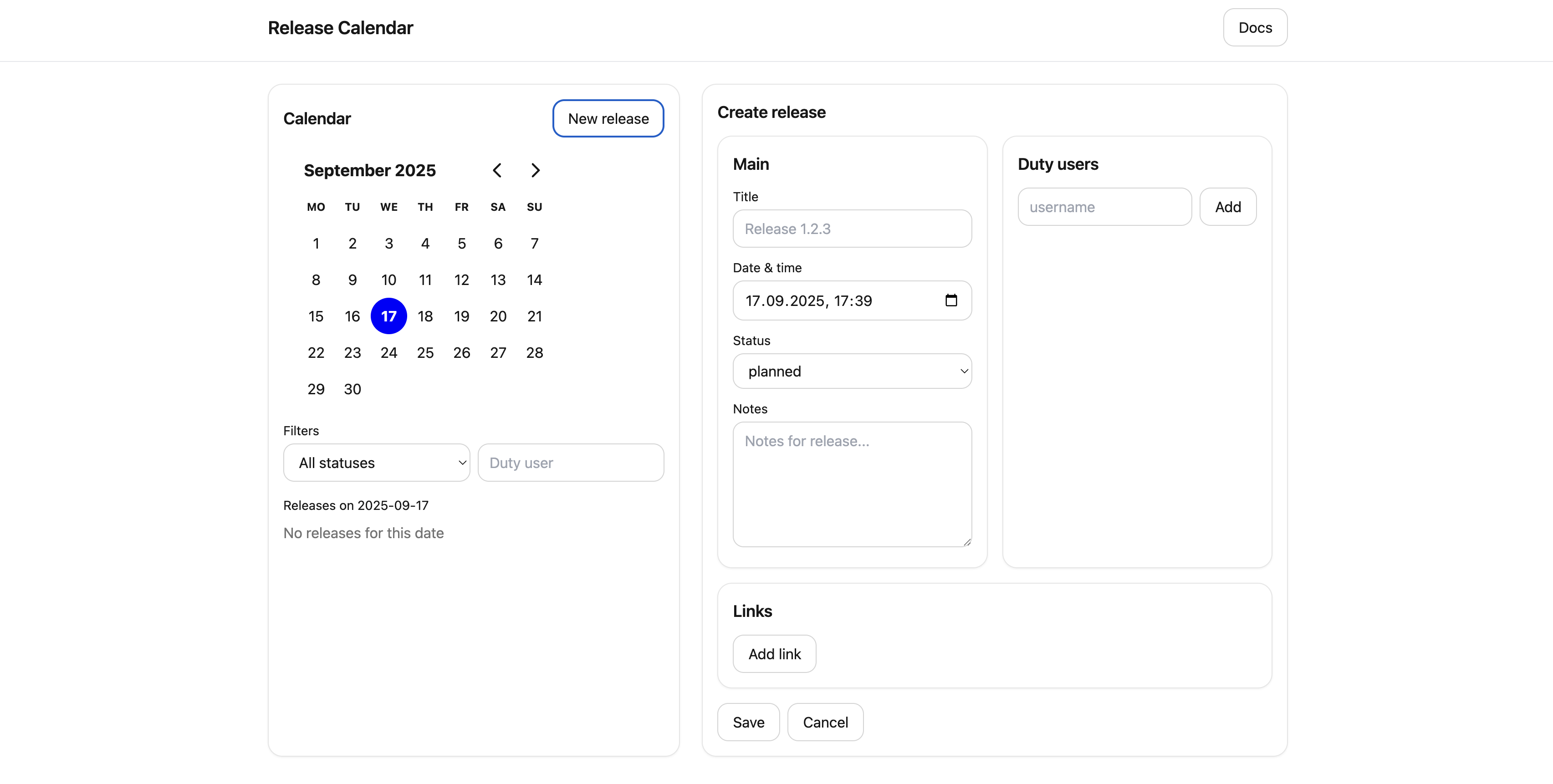 Release calendar v1