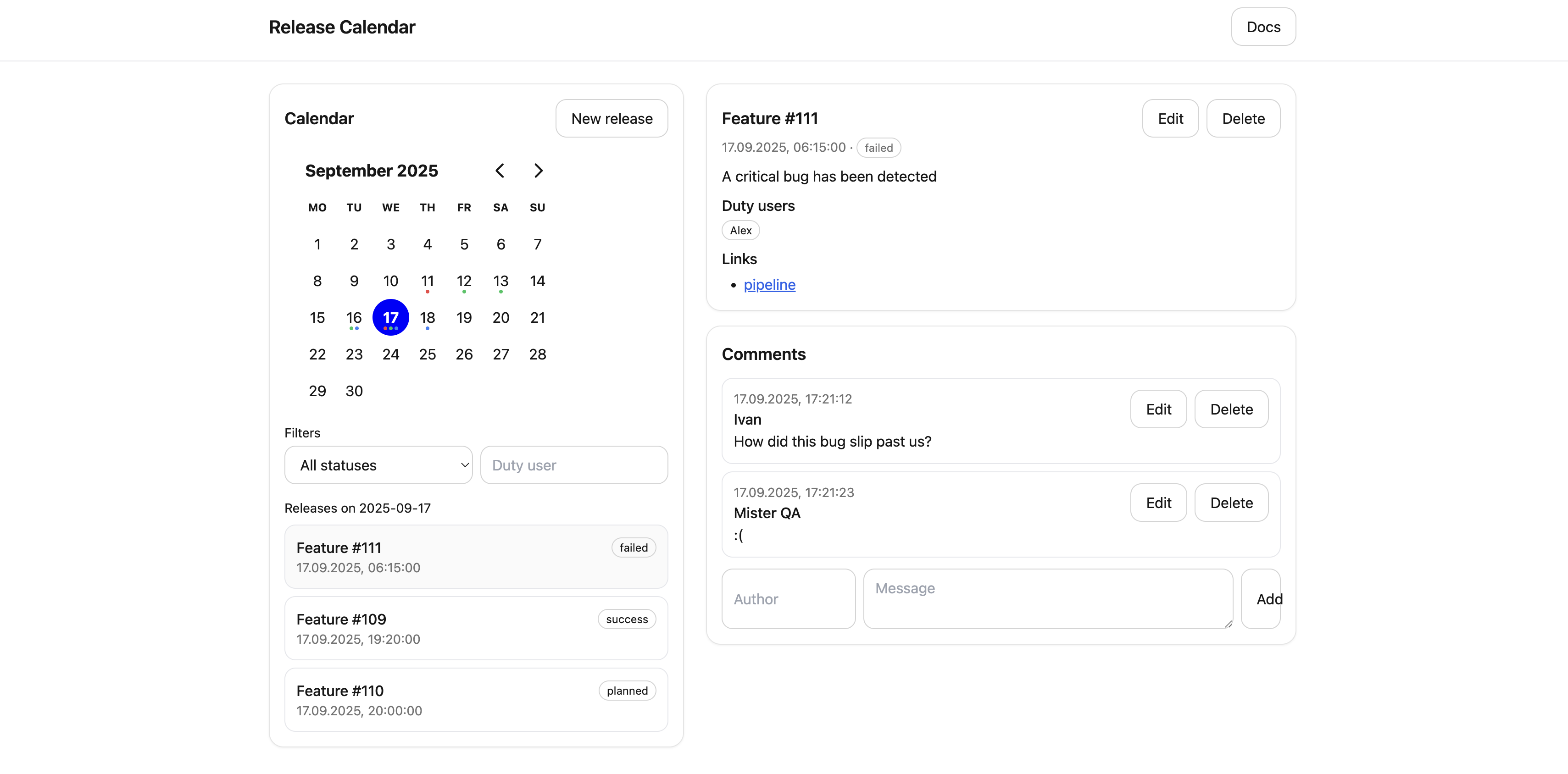 Release calendar v2