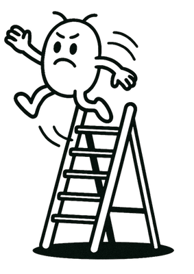Stuntman inspects the ladder